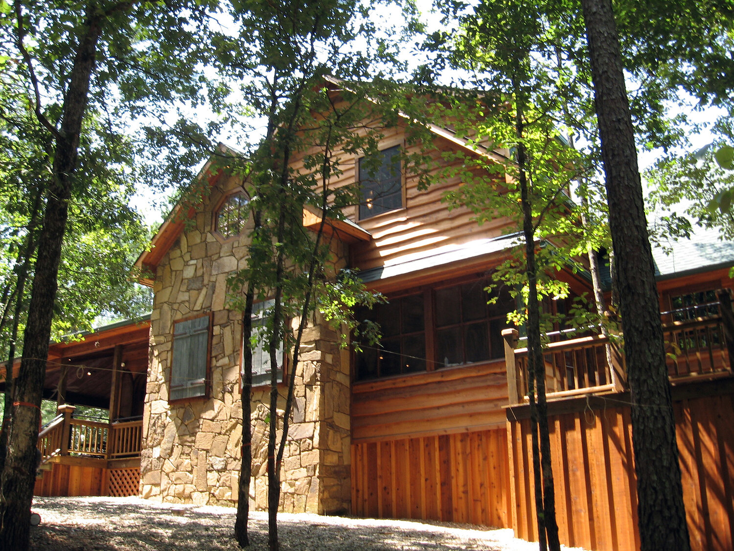 cabin home with wood windows