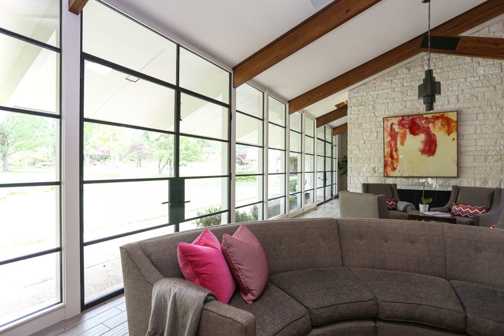 living room wrapped with steel doors